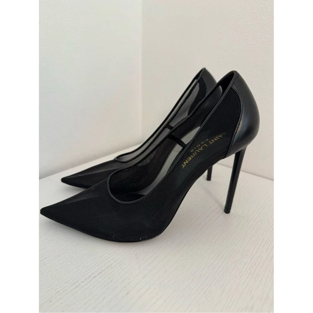 SAINT LAURENT Anja 105 Black Mesh Heels Pumps Size EU 36.5 US 6.5 YSL Shoes - Picture 6 of 10